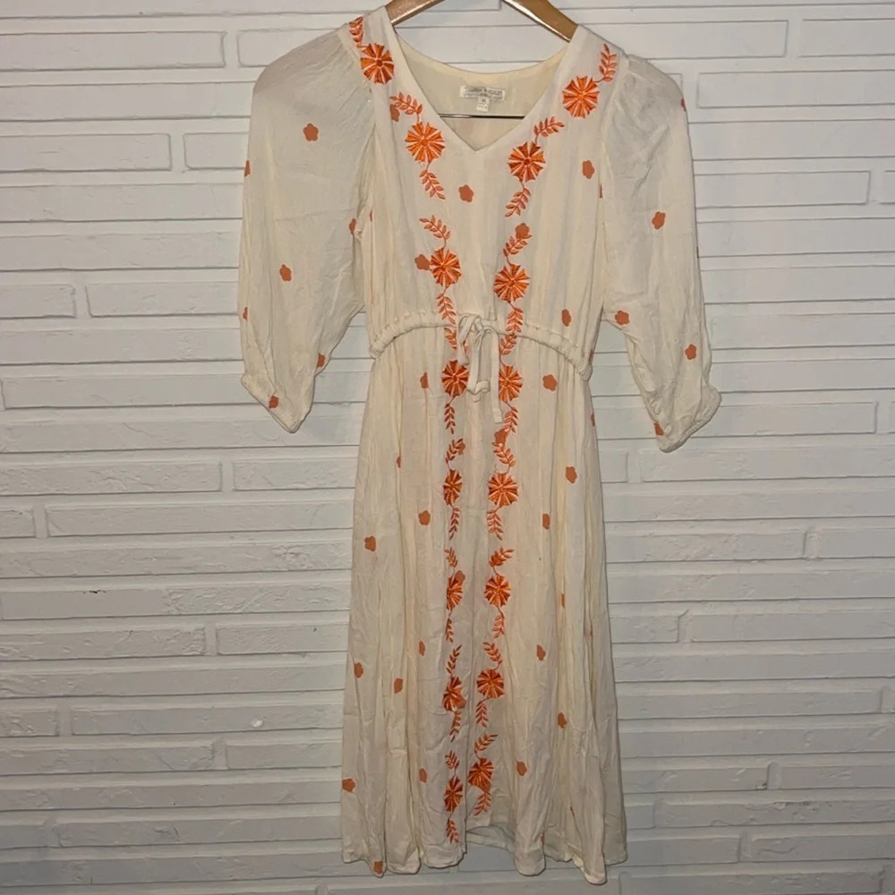 Chelsea & Violet Cream and Orange Floral Boho Dress, Girls Size Medium